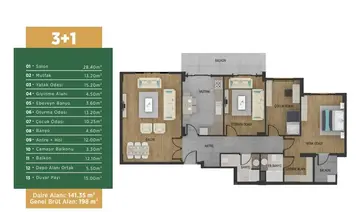 3+1 kat planı
