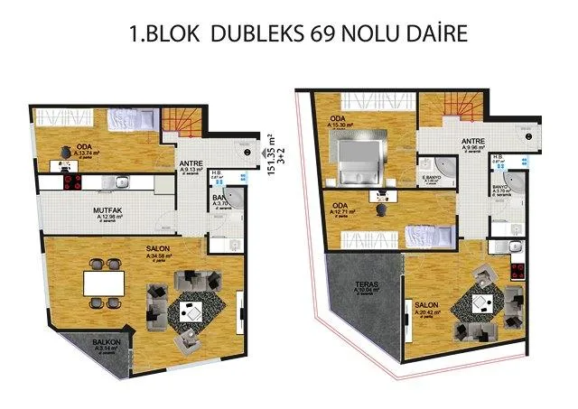 3+2 kat planı