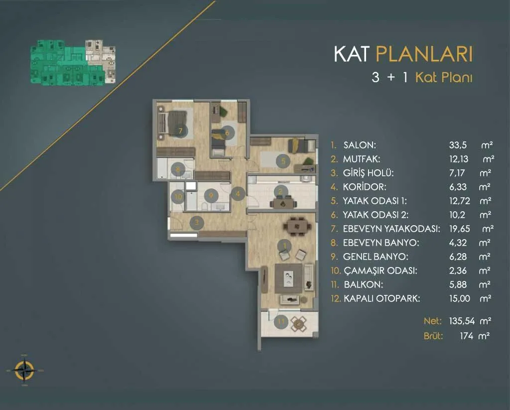 3+1 kat planı