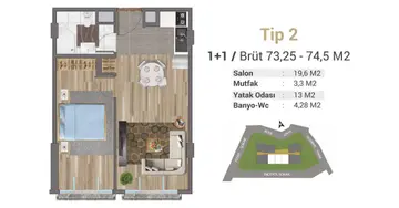 1+1 kat planı