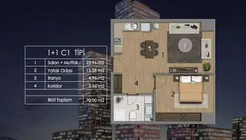 1+1 kat planı