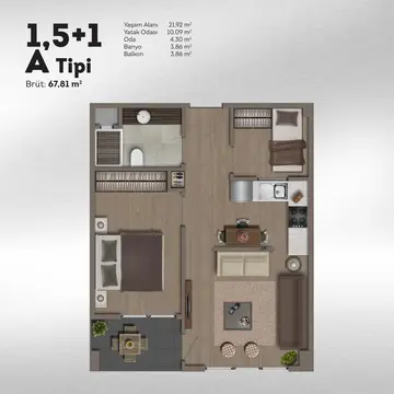 1+1 kat planı