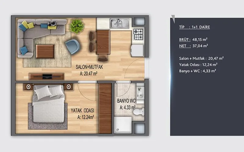 1+1 kat planı