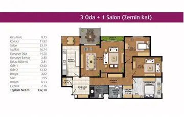 3+1 kat planı