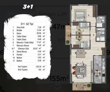 3+1 kat planı