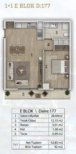 1+1 kat planı