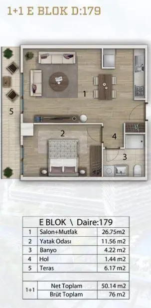 1+1 kat planı