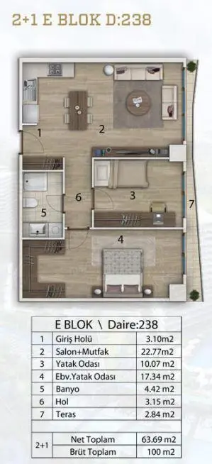 2+1 kat planı