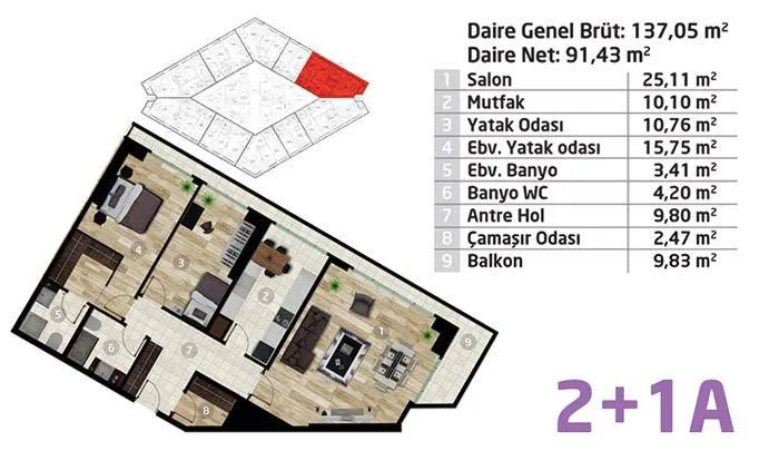 2+1 kat planı