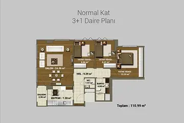 3+1 kat planı
