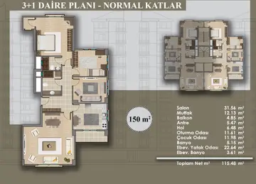 3+1 kat planı