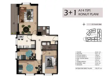 3+1 kat planı