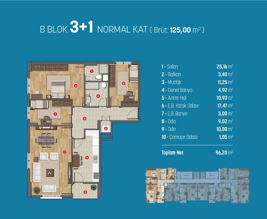 3+1 kat planı