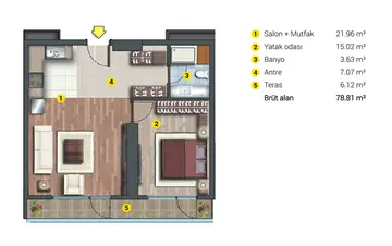 1+1 kat planı