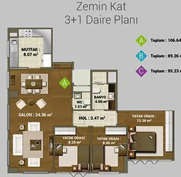 3+1 kat planı
