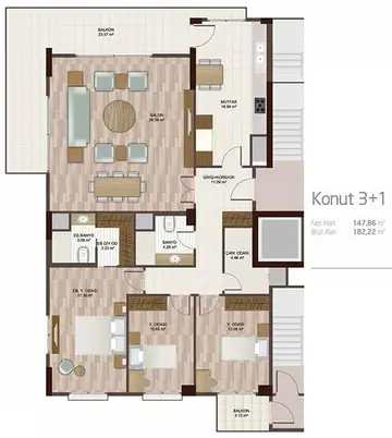 3+1 kat planı