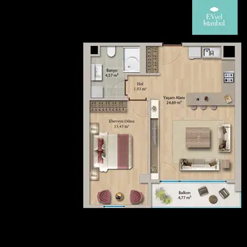 1+1 kat planı