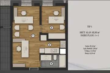 1+1 kat planı