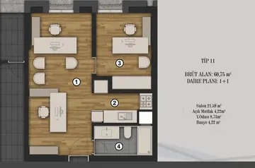 1+1 kat planı
