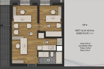 1+1 kat planı