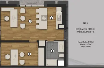 1+1 kat planı