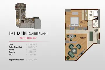 1+1 kat planı