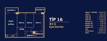 3+1 kat planı