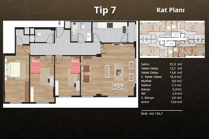 3+1 kat planı