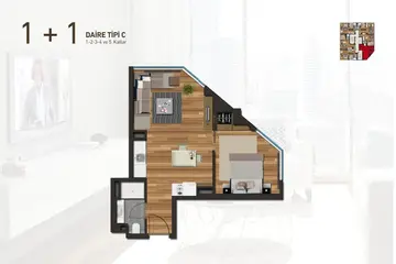 1+1 kat planı