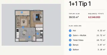 1+1 kat planı