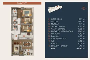 3+1 kat planı