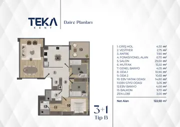3+1 kat planı